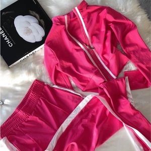 Pink and white pants set